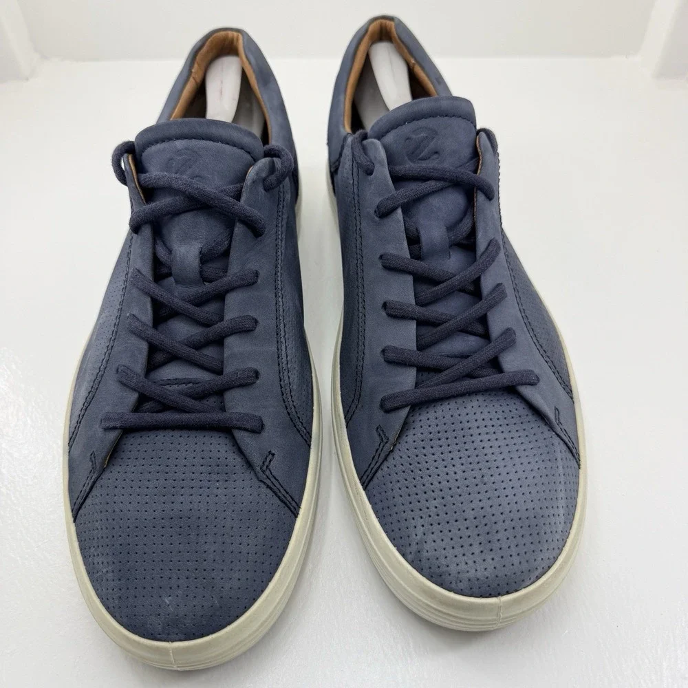 ECCO Soft 7 Street Navy Blue Perforated Leather Sneakers Men's US 12.5 EU 46